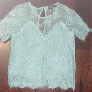 Lulu's Soft Blue Lace Blouse